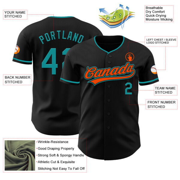 Custom Black Teal-Orange Authentic Baseball Jersey