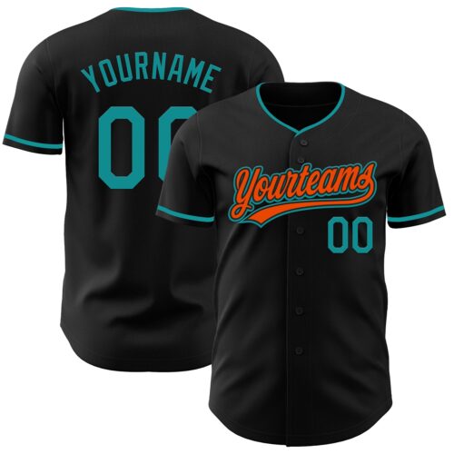 Black3159 Custom Black Teal-Orange Authentic Baseball Jersey