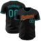 Custom Black Teal-Orange Authentic Baseball Jersey