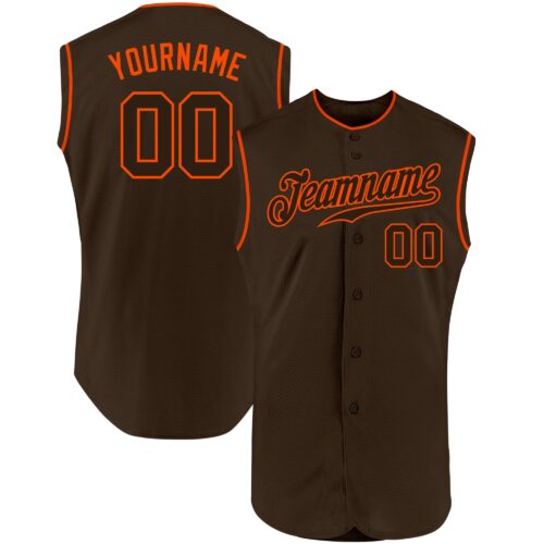Brown0090 Custom Brown Brown-Orange Authentic Sleeveless Baseball Jersey