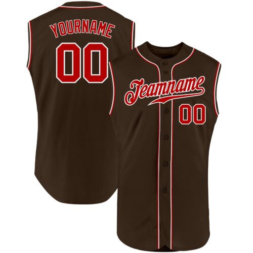 Brown0091 Custom Brown Red-White Authentic Sleeveless Baseball Jersey