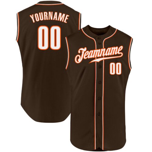 Brown0092 Custom Brown White-Orange Authentic Sleeveless Baseball Jersey