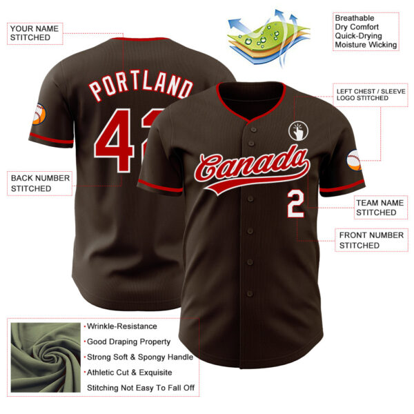 Custom Brown Red-White Authentic Baseball Jersey