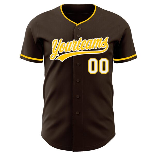 Custom Brown Yellow-White Authentic Baseball Jersey