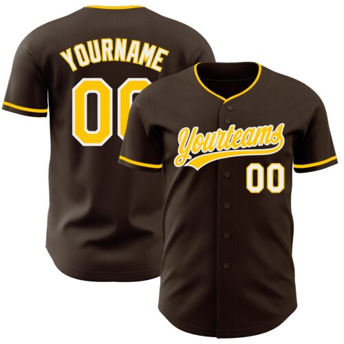 Brown0230 Custom Brown Yellow-White Authentic Baseball Jersey