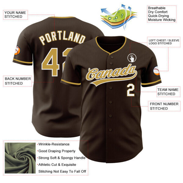 Custom Brown Old Gold-White Authentic Baseball Jersey