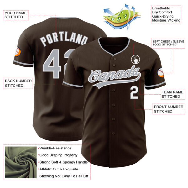 Custom Brown Gray-White Authentic Baseball Jersey