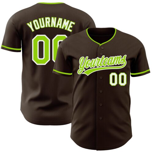 Brown0235 Custom Brown Neon Green-White Authentic Baseball Jersey