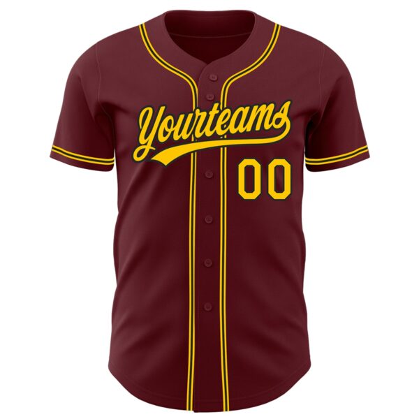 Custom Burgundy Yellow-Black Authentic Baseball Jersey