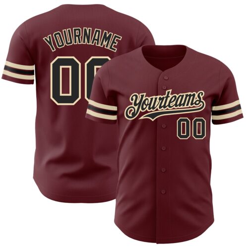 Burgundy0129 Custom Burgundy Black-City Cream Authentic Baseball Jersey