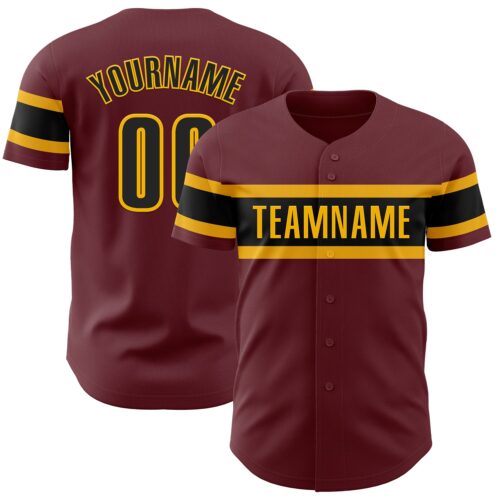 Burgundy0132 Custom Burgundy Black-Gold Authentic Baseball Jersey