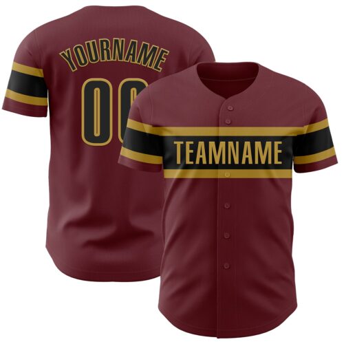 Burgundy0134 Custom Burgundy Black-Old Gold Authentic Baseball Jersey