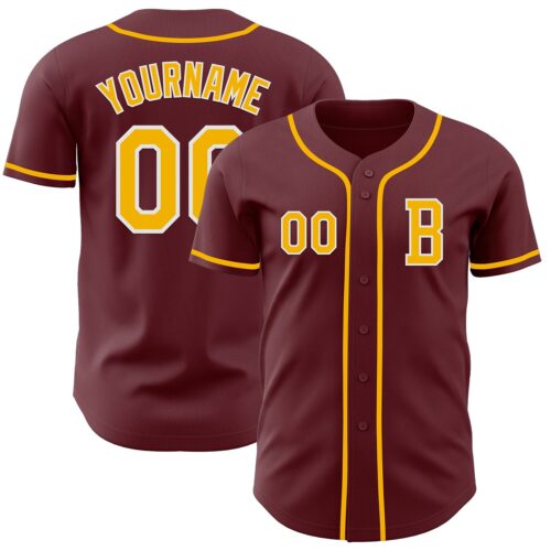 Burgundy0165_db16f684-1815-4fbb-bdbe-82275f5bc9d9 Custom Burgundy Gold-White Authentic Baseball Jersey