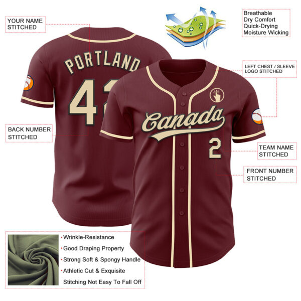 Custom Burgundy Cream-Black Authentic Baseball Jersey