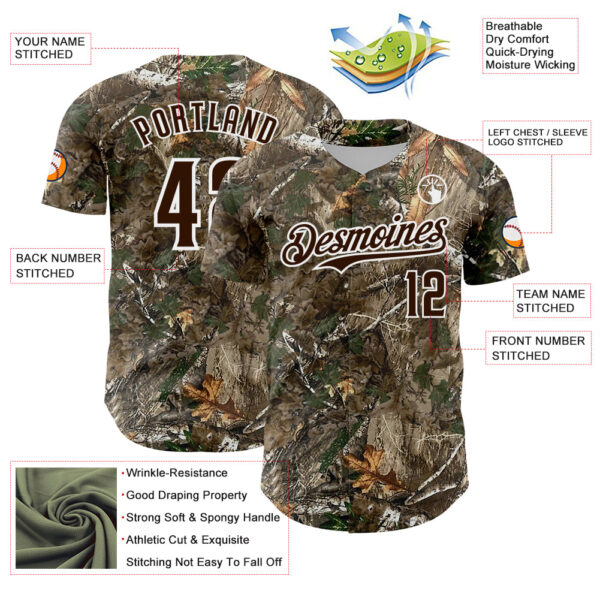Custom Camo Brown-White Woodland Forest Camouflage Authentic Salute To Service Baseball Jersey