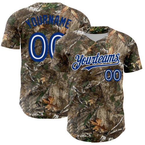 Camo0355 Custom Camo White-Royal Woodland Forest Camouflage Authentic Salute To Service Baseball Jersey