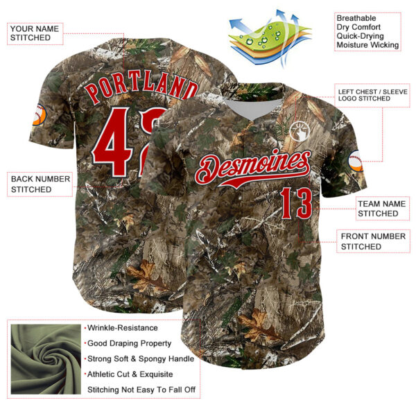 Custom Camo Red White-Black Woodland Forest Camouflage Authentic Salute To Service Baseball Jersey