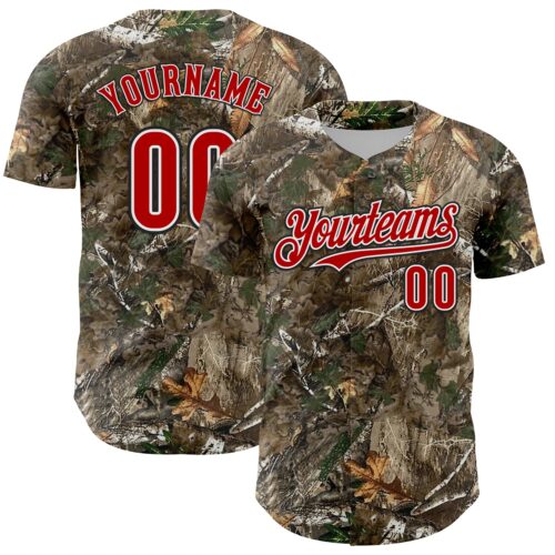Camo0356 Custom Camo Red White-Black Woodland Forest Camouflage Authentic Salute To Service Baseball Jersey