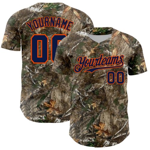 Camo0357 Custom Camo Navy-Orange Woodland Forest Camouflage Authentic Salute To Service Baseball Jersey