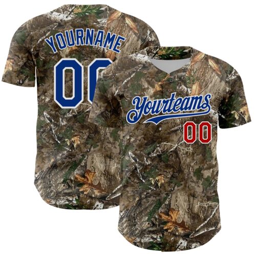 Camo0358 Custom Camo Royal Red-White Woodland Forest Camouflage Authentic Salute To Service Baseball Jersey