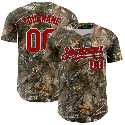 Camo0359 Custom Camo Red Black-White Woodland Forest Camouflage Authentic Salute To Service Baseball Jersey