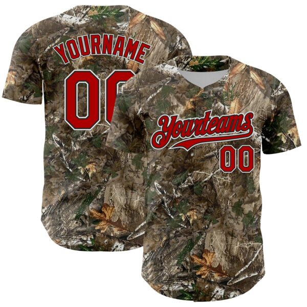 Custom Camo Red Black-White Woodland Forest Camouflage Authentic Salute To Service Baseball Jersey