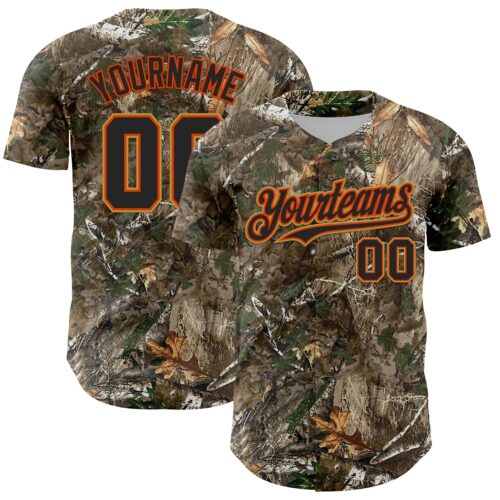 Camo0361 Custom Camo Black Orange-Old Gold Woodland Forest Camouflage Authentic Salute To Service Baseball Jersey