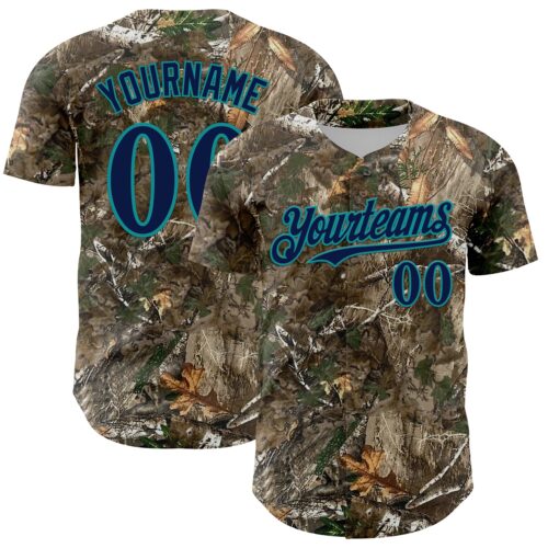 Camo0362 Custom Camo Navy-Teal Woodland Forest Camouflage Authentic Salute To Service Baseball Jersey