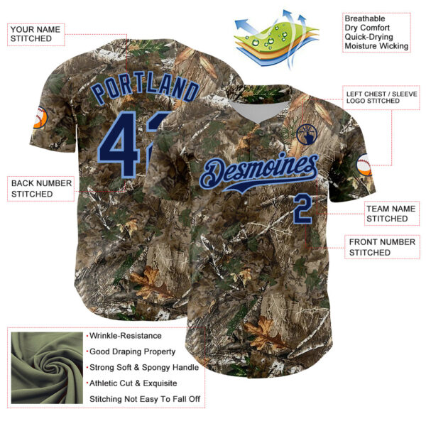 Custom Camo Navy-Powder Blue Woodland Forest Camouflage Authentic Salute To Service Baseball Jersey