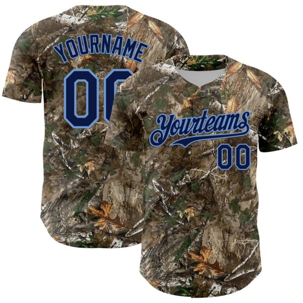 Custom Camo Navy-Powder Blue Woodland Forest Camouflage Authentic Salute To Service Baseball Jersey