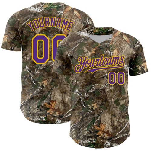 Camo0364 Custom Camo Purple-Yellow Woodland Forest Camouflage Authentic Salute To Service Baseball Jersey