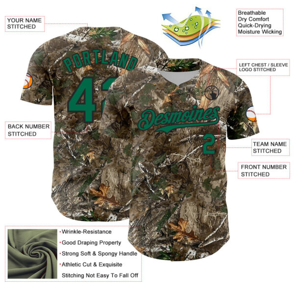 Custom Camo Kelly Green-Black Woodland Forest Camouflage Authentic Salute To Service Baseball Jersey