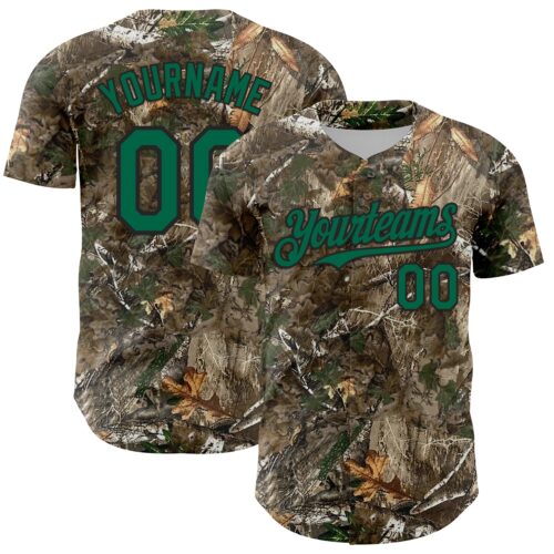 Camo0366 Custom Camo Kelly Green-Black Woodland Forest Camouflage Authentic Salute To Service Baseball Jersey