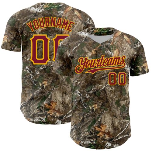 Camo0369 Custom Camo Crimson-Gold Woodland Forest Camouflage Authentic Salute To Service Baseball Jersey
