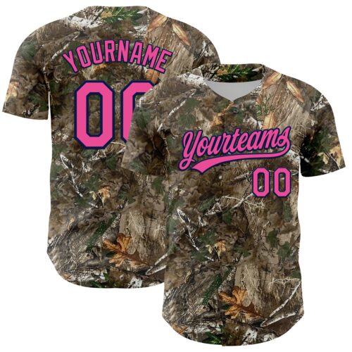 Camo0370 Custom Camo Pink-Navy Woodland Forest Camouflage Authentic Salute To Service Baseball Jersey
