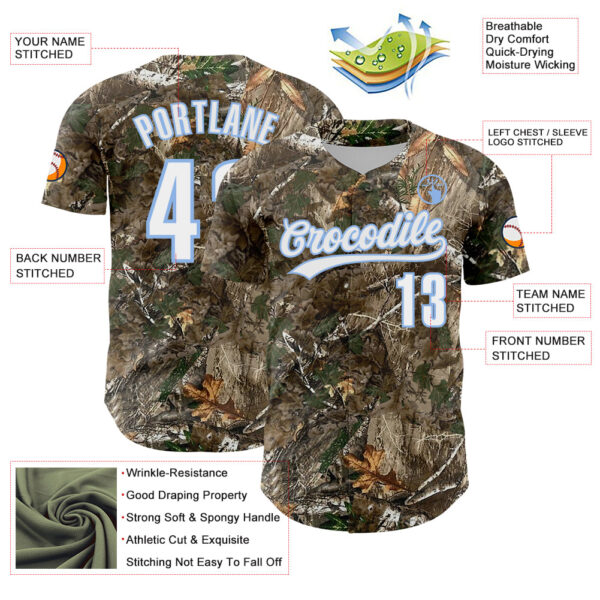 Custom Camo White-Light Blue Woodland Forest Camouflage Authentic Salute To Service Baseball Jersey