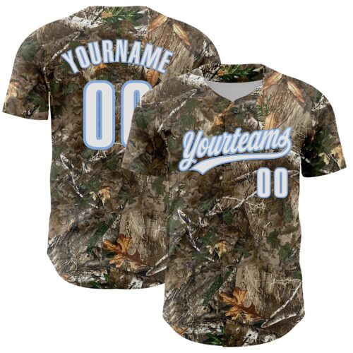 Camo0371 Custom Camo White-Light Blue Woodland Forest Camouflage Authentic Salute To Service Baseball Jersey