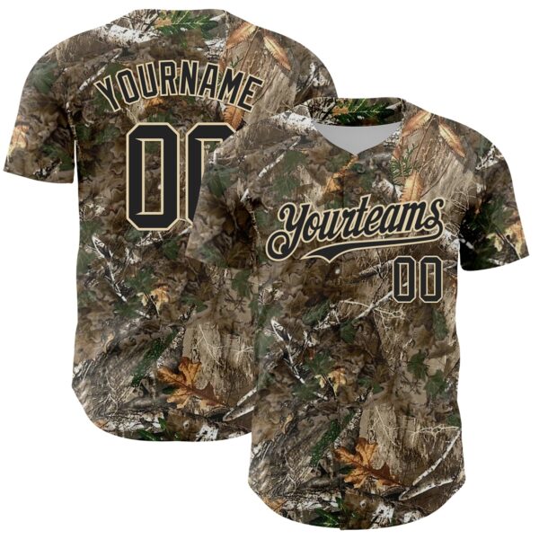 Custom Camo Black-Cream Woodland Forest Camouflage Authentic Salute To Service Baseball Jersey