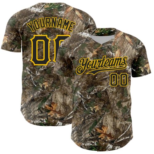 Camo0374 Custom Camo Black-Yellow Woodland Forest Camouflage Authentic Salute To Service Baseball Jersey