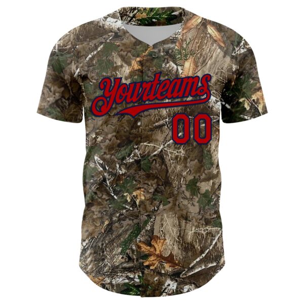Custom Camo Red-Navy Woodland Forest Camouflage Authentic Salute To Service Baseball Jersey