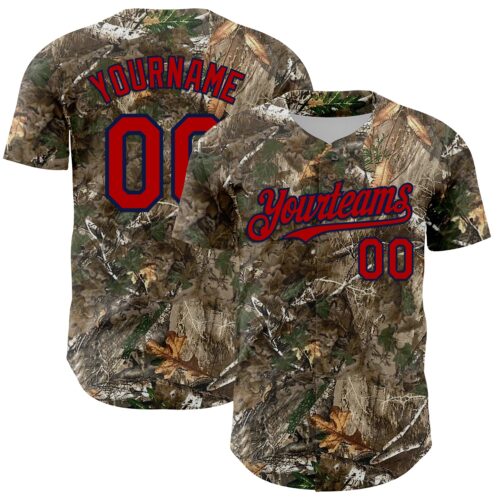 Camo0375 Custom Camo Red-Navy Woodland Forest Camouflage Authentic Salute To Service Baseball Jersey