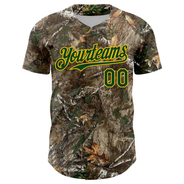 Custom Camo Green-Yellow Woodland Forest Camouflage Authentic Salute To Service Baseball Jersey