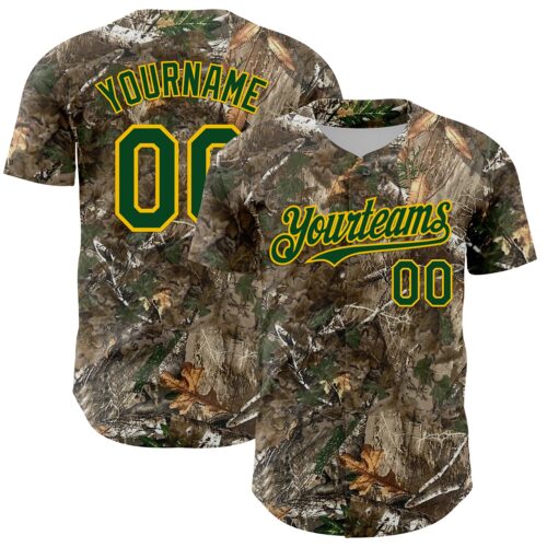 Camo0376 Custom Camo Green-Yellow Woodland Forest Camouflage Authentic Salute To Service Baseball Jersey