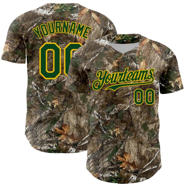 Custom Camo Green-Yellow Woodland Forest Camouflage Authentic Salute To Service Baseball Jersey