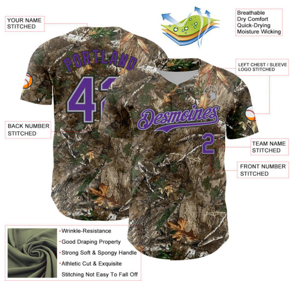 Custom Camo Purple Gray-Black Woodland Forest Camouflage Authentic Salute To Service Baseball Jersey