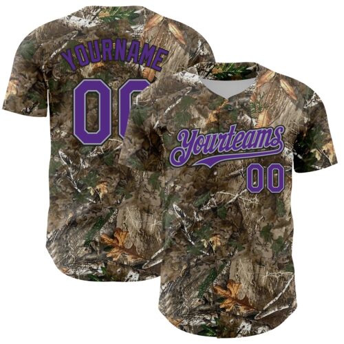 Camo0377 Custom Camo Purple Gray-Black Woodland Forest Camouflage Authentic Salute To Service Baseball Jersey