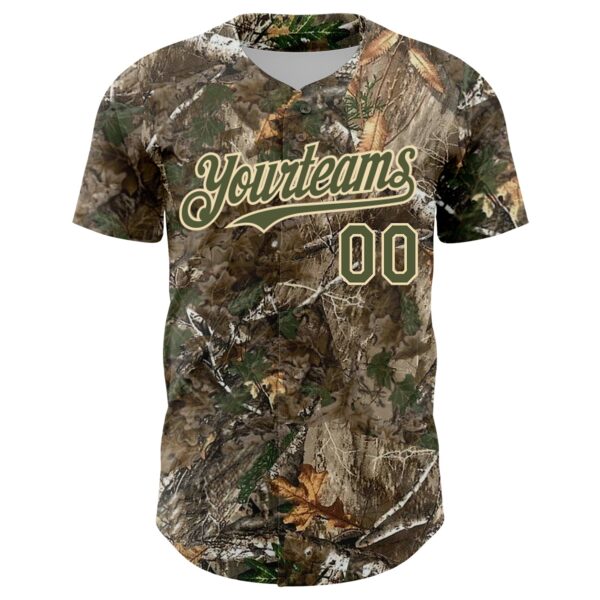 Custom Camo Olive-Cream Woodland Forest Camouflage Authentic Salute To Service Baseball Jersey