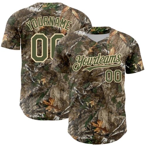 Camo0378 Custom Camo Olive-Cream Woodland Forest Camouflage Authentic Salute To Service Baseball Jersey