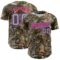 Custom Camo Light Blue Black-Pink Woodland Forest Camouflage Authentic Salute To Service Baseball Jersey