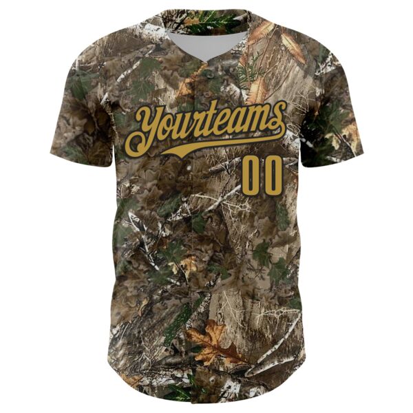 Custom Camo Old Gold-Black Woodland Forest Camouflage Authentic Salute To Service Baseball Jersey